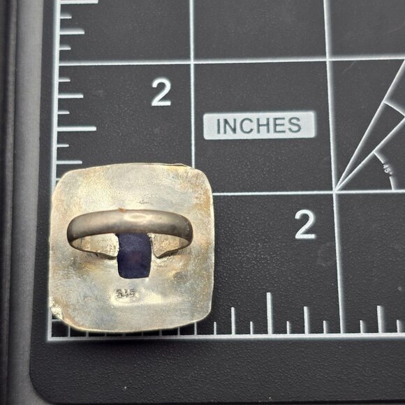 Etruscan Revival Ring Dichroic Glass Cabochon VTG Silver-Plt Size 7.5 Jewelry - Picture 11 of 13